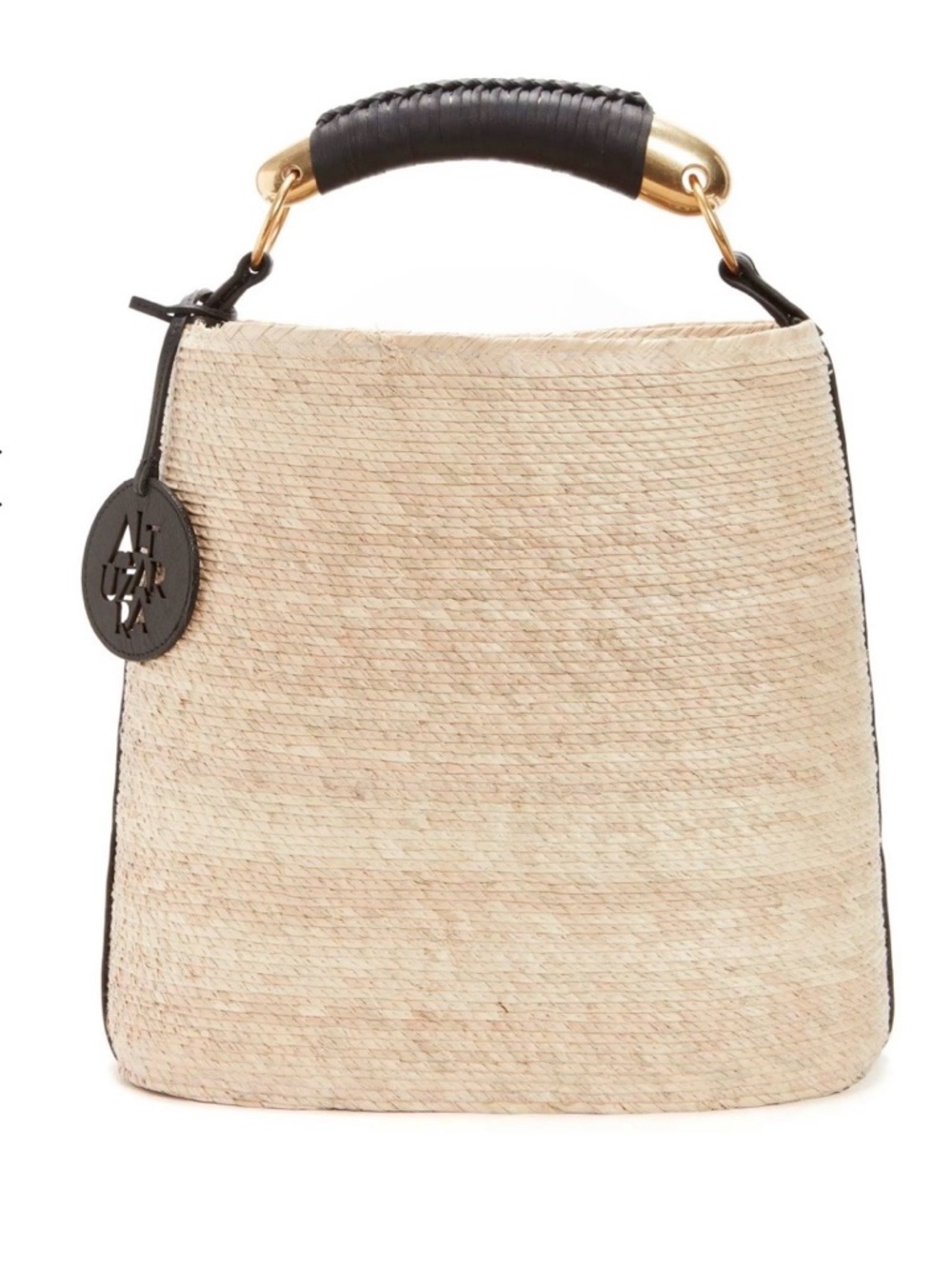 Altuzarra Natural Straw Tote with Black Handle and Gold Hardware